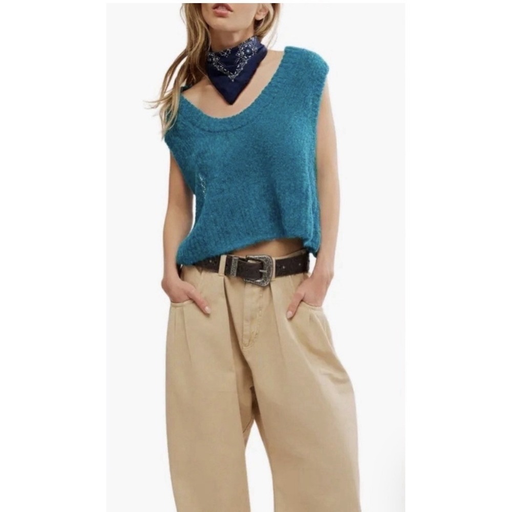 Free People Dream Maker Alpaca Blend Vest Teal Green Biscay Bay S Preppy Boho
